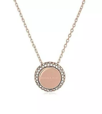 MICHAEL KORS Rose Gold Tone Pave Disc Pendent Necklace MKJ6180791 MKJ6180 NIB • $29