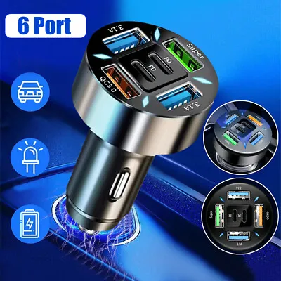 Black 6 Ports Dual PD USB Car Phone Charger Adapter 30W Fast Charging Accessory • $8.84