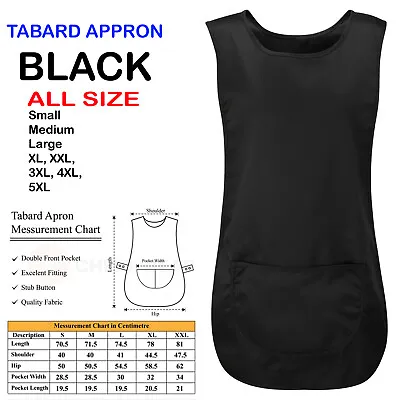 BLACK Tabard Aprons Cleaning Catering Overall Work Wear 2 Pockets Stub Buttons • £7.49