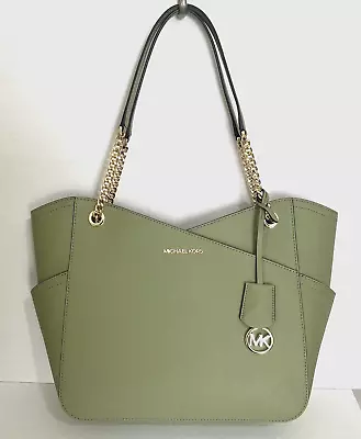 R Michael Kors Large X Chain Shoulder Tote Army Green Leather 35F1GTVT3L $558 FS • $124.99