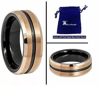 8mm Men Tungsten Carbide Two-tone Black With Rose Gold Inside Wedding Band Ring • $35.40