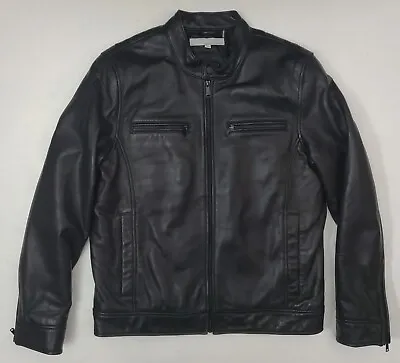 Wilsons Black Leather Cafe Racer Moto Motorcycle Biker Jacket Men's Medium EXC • $79.88