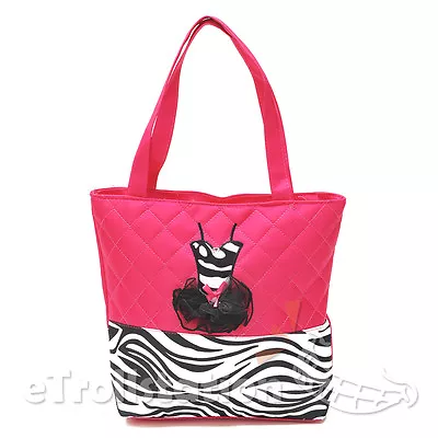 New Girls Hot Pink Quilted Zebra Pattern Tote Dance Bag Black 3D Dress TUTU • $11.99