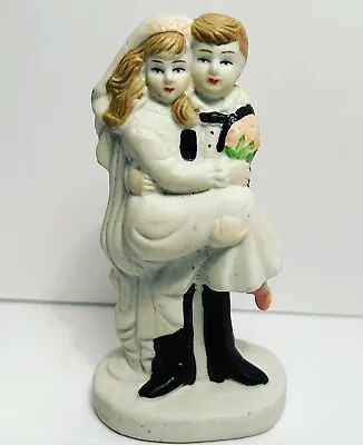 VTG Bride Groom Wedding Cake Topper Chalkware Marriage RARE Groom Carries Bride • $12