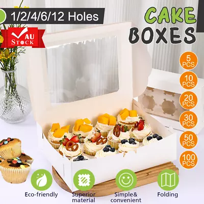 Cupcake Box 1 2 4 6 8 12 Holes Window Face Cake Party Favour Wedding Boxes Gift • $6.51