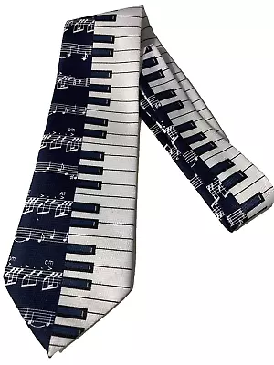 Mens Tie Piano Keyboard Keys Music Fratello 100% Polyester Blue White Necktie • $9