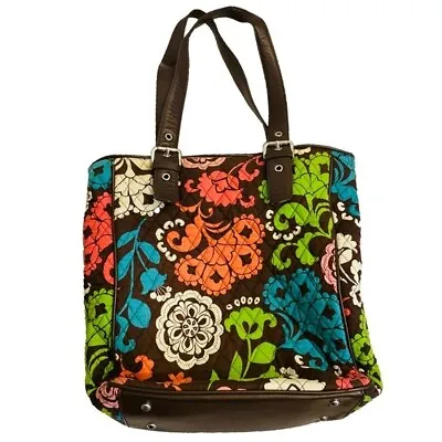 Vera Bradley LOLA Tote Purse Large Shoulder Handbag - Leather Straps & Bottom • $38.95