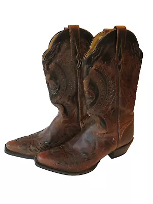 JB Dillon JBW2218 Size 9B Brown Leather Cross Snip Toe Western Women's Boots • £43.38