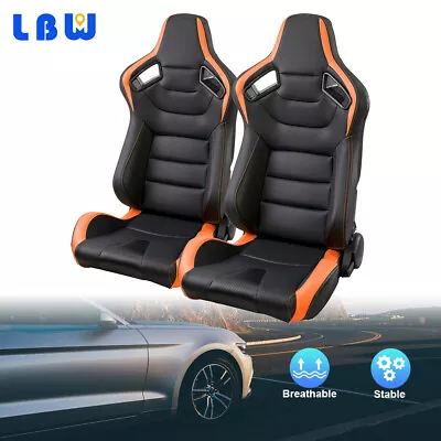 2Pcs Car Racing Seats Black + Orange Stitching Sport Seats Universal Reclinable • $398.70