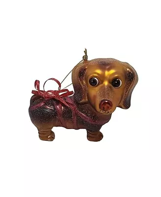 DACHSHUND DOG PUPPY BLOWN GLASS ORNAMENT CHRISTMAS Weiner Dog Paint Wear  • $7