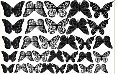 62 PRE CUT BLACK BUTTERFLIES - Wafer Paper Or Icing CAKE/CUPCAKE TOPPER • £2.75