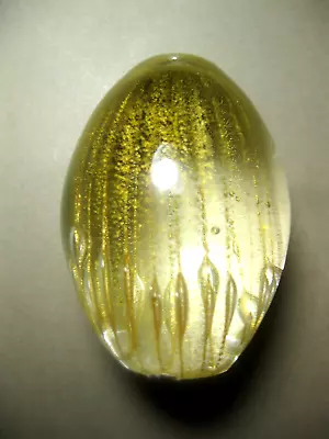 Vintage Murano Glass Egg Gold Vertical Stripes Paperweight Foil Tag Diamond • $23.80