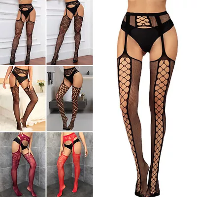 Womens Fishnet Thigh-High Stockings Tights Suspender Garter Pantyhose Hosiery • $3.26