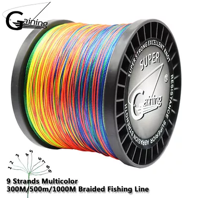 Multicolor Braided Fishing Line 9 Strands 300m 500m 1000m Multifilament PE Line • $29.81