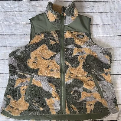 LL BEAN Womens Sherpa Woodsmoke Camo Fleece Vest Plus Xxl 519869 A1 • $28.51