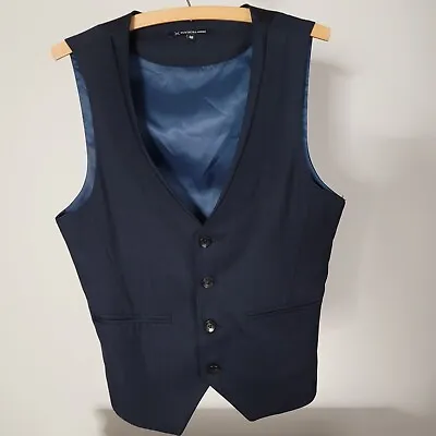 Su Misura Vest Waistcoat Gilet Jerkin Tuxedo  Vest Mens 48 Blue Vneck 4 Button  • $29.88