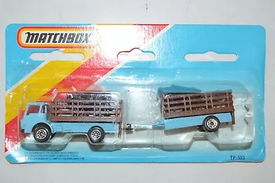 Matchbox Superfast BLUE TP-103 Cattle Truck And Trailer Black Cows 1:64 Diecast • $84.91