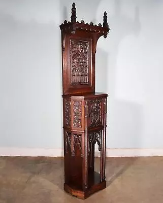 91  Tall Antique French Gothic Cabinet/Cupboard/Display Stand/Pedestal • $2175