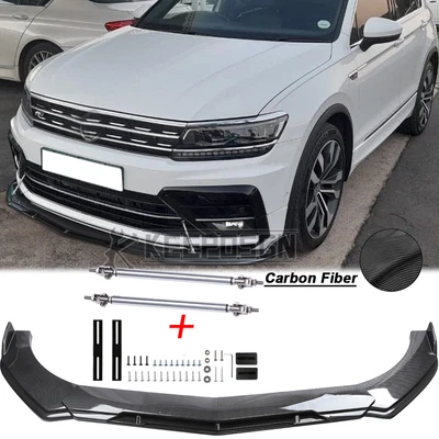 $109.23 • Buy For VW Tiguan R Line Front Bumper Lip Splitter Spoiler Body Kit Rod CARBON FIBER