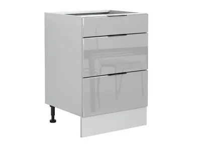 £199.95 • Buy Light Grey Gloss 600 Kitchen Drawer Base Unit 60cm Cabinet Soft Close Luna NEW 
