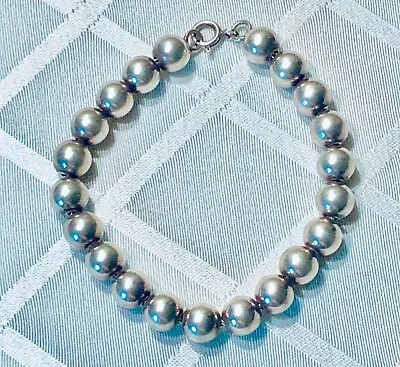 Vintage Sterling Silver Bead Bracelet - Mexican Silver 7   16.5g  • $38.89