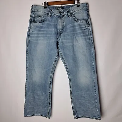 Silver Jeans Gordie Mens 38x30 Blue Denim Wide Leg Light Wash Zip Fly Mid Rise • $34.19