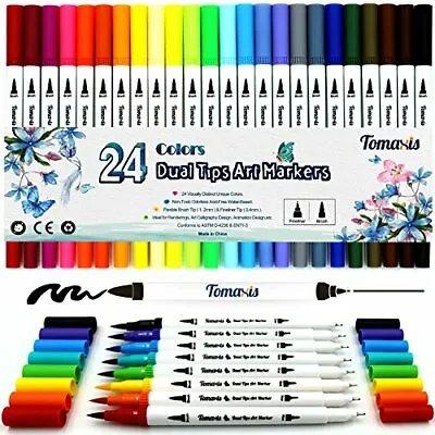 £8.51 • Buy Bullet Journal 24pcs Colouring Pens, 0.4mm Felt Tip Pens Dual Tip Brush Art Mar