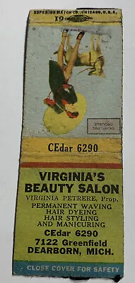 Pin Up Matchbook Cover Girl Virginia Beauty Salon Dearborn Michigan Presidents • $3.98