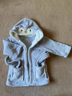 Personalised Baby Dressing Gown Bath Robe Penguin 6-12 Months • £15