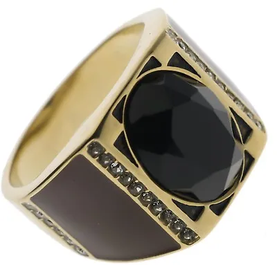 Black Sapphire CZ Accented 18k Overlay Stainless Steel Mens Ring Size 8 T48 • $19.14