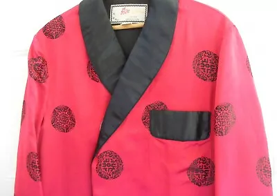 Solz Squirrel Cranberry Rayon Chinese Lounging Robe/Smoking Jacket Size Medium • $49.99