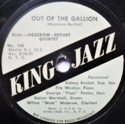 Mezzrow Bechet Quintet Out Of The Gallion 78 King Jazz 142 EX 1940 10  78rpm Sin • $13.62