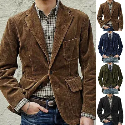 $29.27 • Buy Blazer Jacket Suit Outwear Coat Winter Corduroy Autumn Casual Men Shoulder Pads