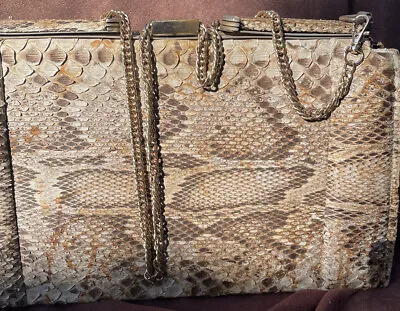 Vintage Genuine Cobra Snake Skin Bag With Gold Chain Shoulder Bag • $23.99