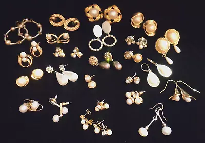 22 Pair LOT Of VINTAGE & Modern  FAUX PEARL PIERCED EARRINGS (4 Designer) • $42