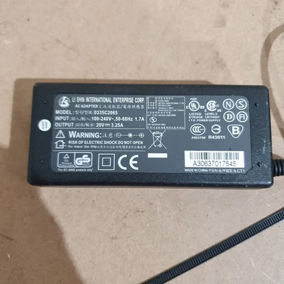 Li Shin 0335C2065 Black 20-Volts 3.25-A Laptop AC Power Supply Adapter Charger • £11.99