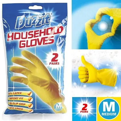 Duzzit Latex Non Slip Household Gloves Washing Up Cleaning Gloves 2 Pairs Medium • £2.54