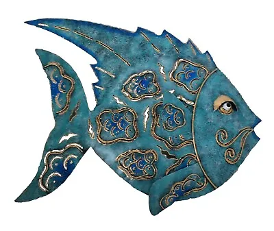 M TURQUOISE FISH METAL WALL ART  Wall Sculpture 50 Cm Wide X 39 Cm New • £35.97