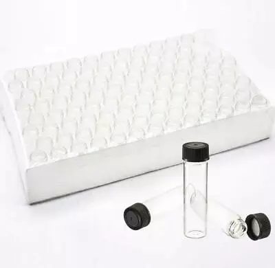 Pack Of 100 Glass Vials With Black Phenolic Screw Caps (4ml Clear) • $36.79