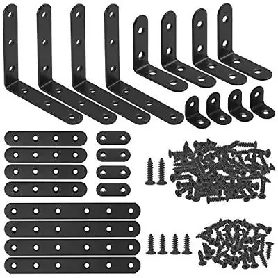 Glarks 134Pcs Black Corner Brace Set 24Pcs L Shape Bracket & Flat Bracket Metal • $23.37