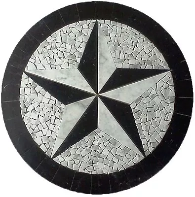 Marble Floor Medallion Mosaic Black And White Granite 36 Texas Star • $599.99