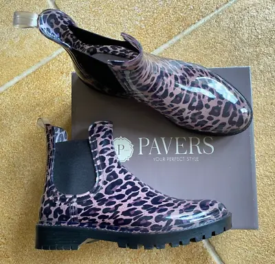 £19.99 • Buy New In Box - Womens Pavers Leopard Print Pull-on Ankle Wellies - Size 8 / 41
