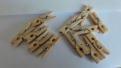 12 Mini Wooden Pegs 25mm Craft Wedding Hanging Photo Pegs Small Tiny Spring Clip • £0.65