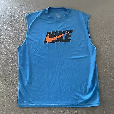 Nike Shirt Mens XL Blue Swoosh Dri Fit Basketball Muscle Gym Work Out Tank Top • $13.49