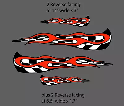 Checkered Flag & Flame Racing Vinyl Graphics Decal Sticker Set Medium 14  & 6  • $14.99