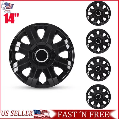 14  Set Of 4 Black Wheel Covers Snap On Full Hub Caps Fit R14 Tire & Steel Rim • $40.99