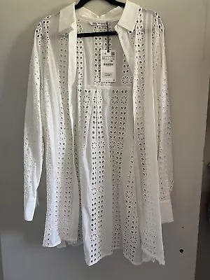 Zara Shirt Dress White Broderie XXL • $35