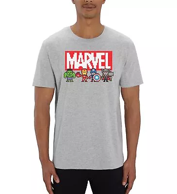 Marvel Retro 8-Bit Avengers Graphic Print Men's Grey T-Shirt • £18.99