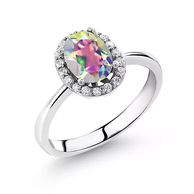 1.20 Ct Oval Mercury Mist Mystic Topaz 925 Sterling Silver Ring • $57