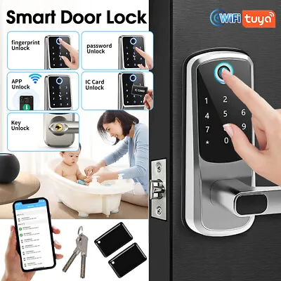 Smart Door Lock Electronic Wifi App Fingerprint Card Password Key Security Lock • £73.14